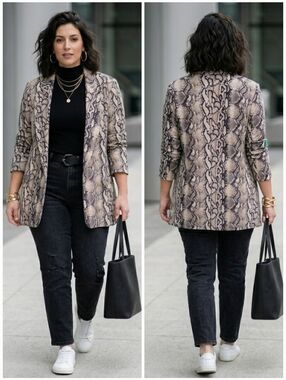 Joseph Ribkoff 16 Modern Contemporary Mobwife Snakeprint Silky Knit Open Blazer